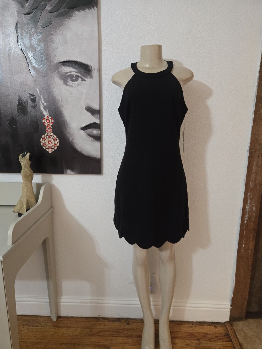 NWT Lulus Classic Black Halter Scallop Hem Dress Color Black Size Large